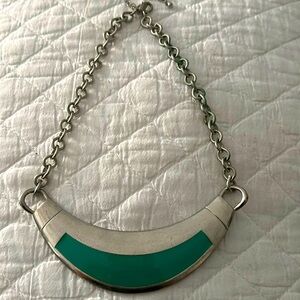Silver tone choker with turquoise enamel